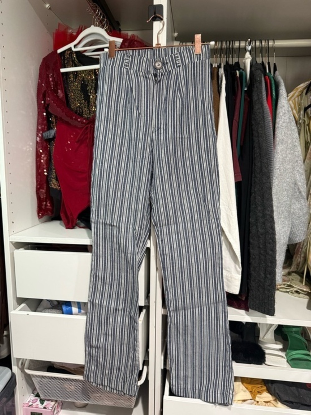 Striped Blue  Straight-Leg Pants